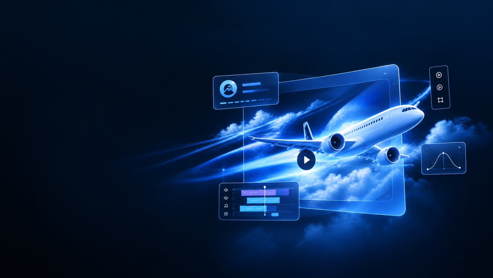 Pesawat Futuristik dalam Antarmuka Neon